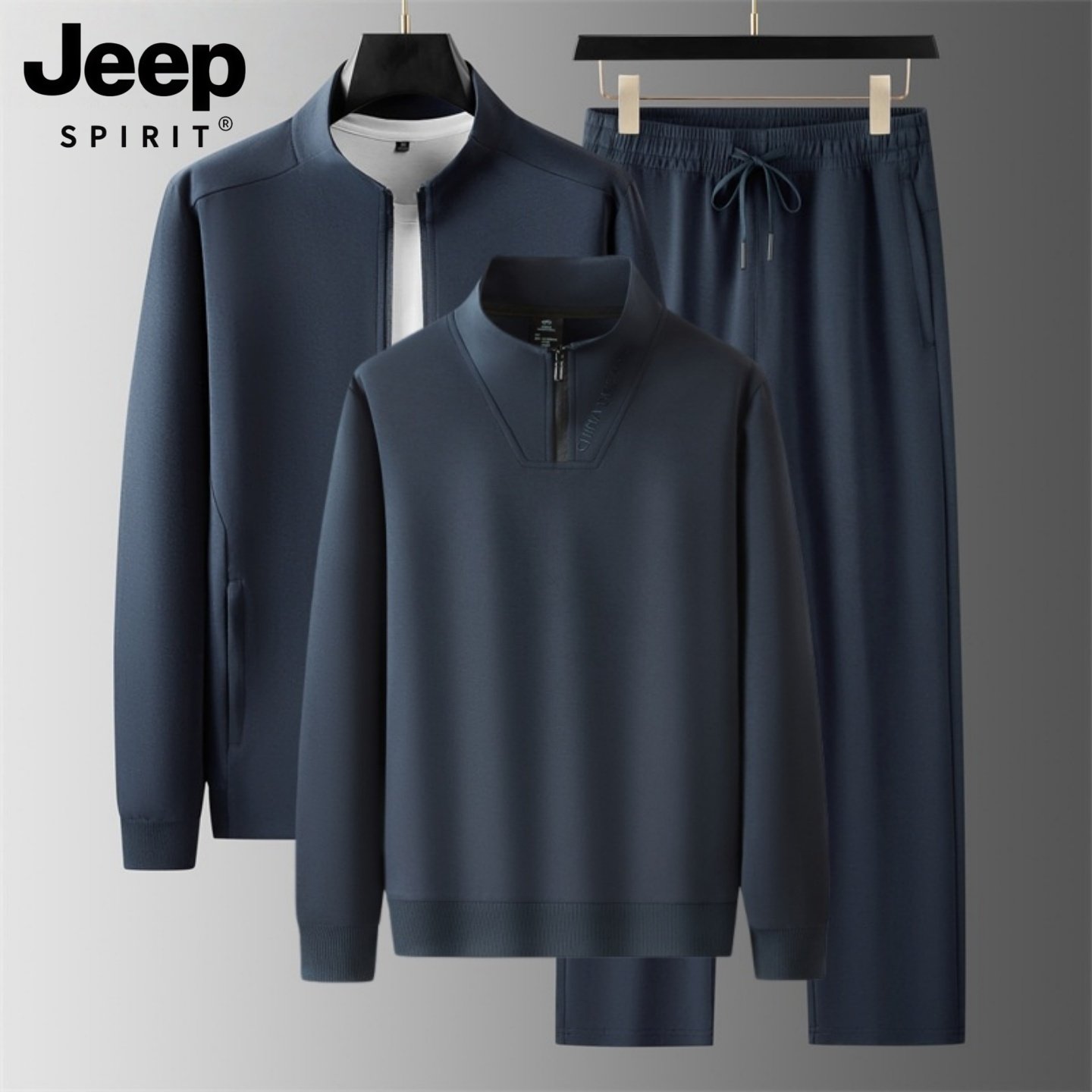 吉普曼巴棉运动套装男2026春季上新跑步休闲运动服三件套爸爸男装