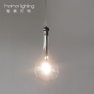 北欧风格 楼道灯酒吧透明玻璃水滴吊灯小号 一字长条餐厅定制复式
