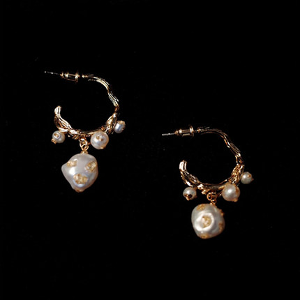TimelessChic 18k碎金系 法式复古巴洛克珍珠流苏耳环轻奢耳饰