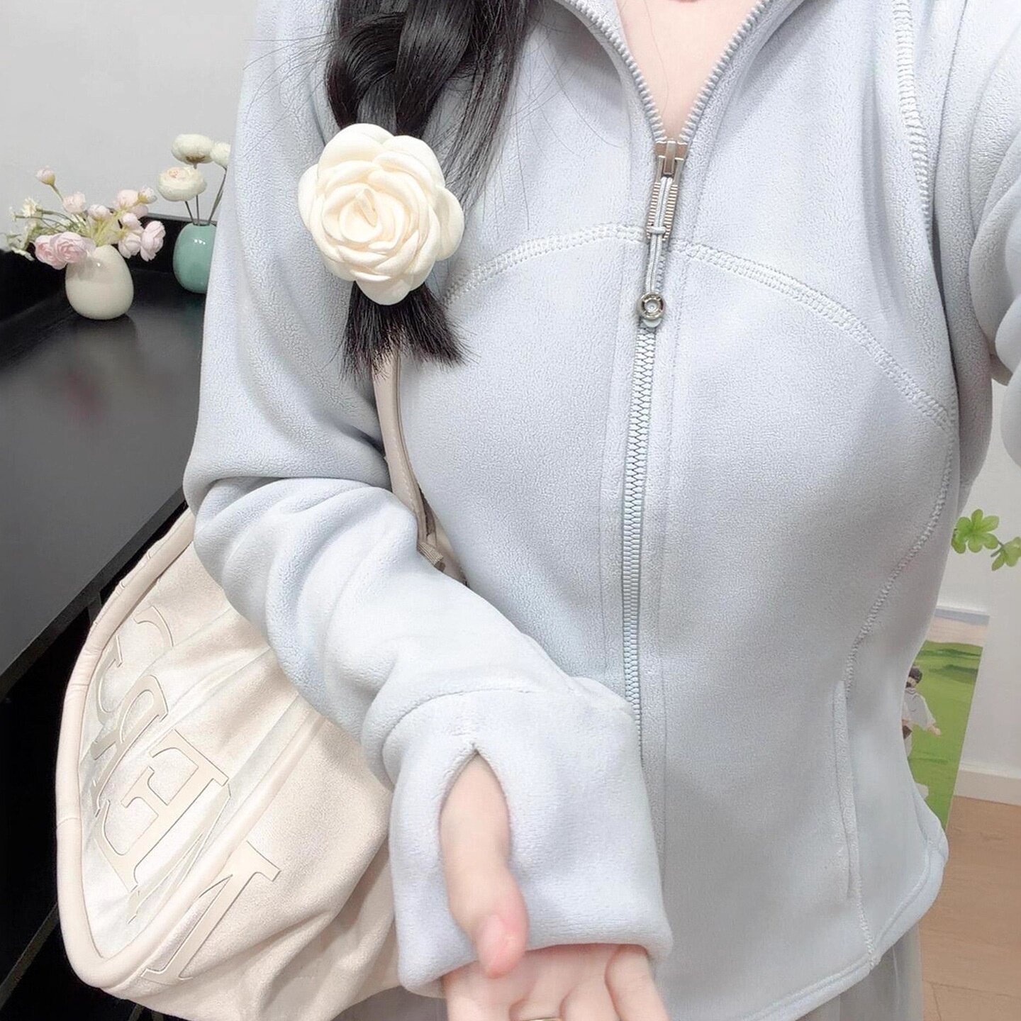蓝色修身加厚摇粒绒卫衣女内搭