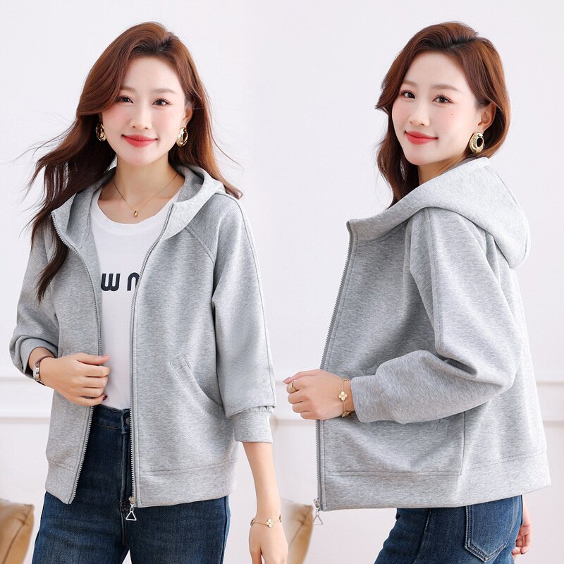 新款运动风高棉时尚休闲连帽防风宽松显瘦卫衣春秋季百搭女士外套