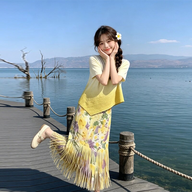 三宅风褶皱套装女2026夏季两件套裙子一整套穿搭时尚小个子