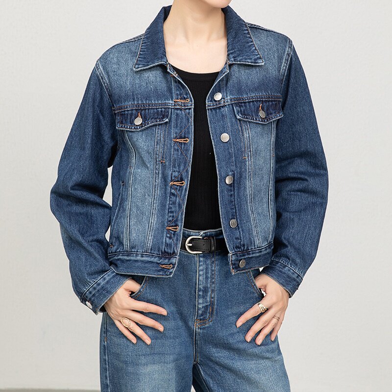 春秋休闲高腰牛仔阔腿裤女套装