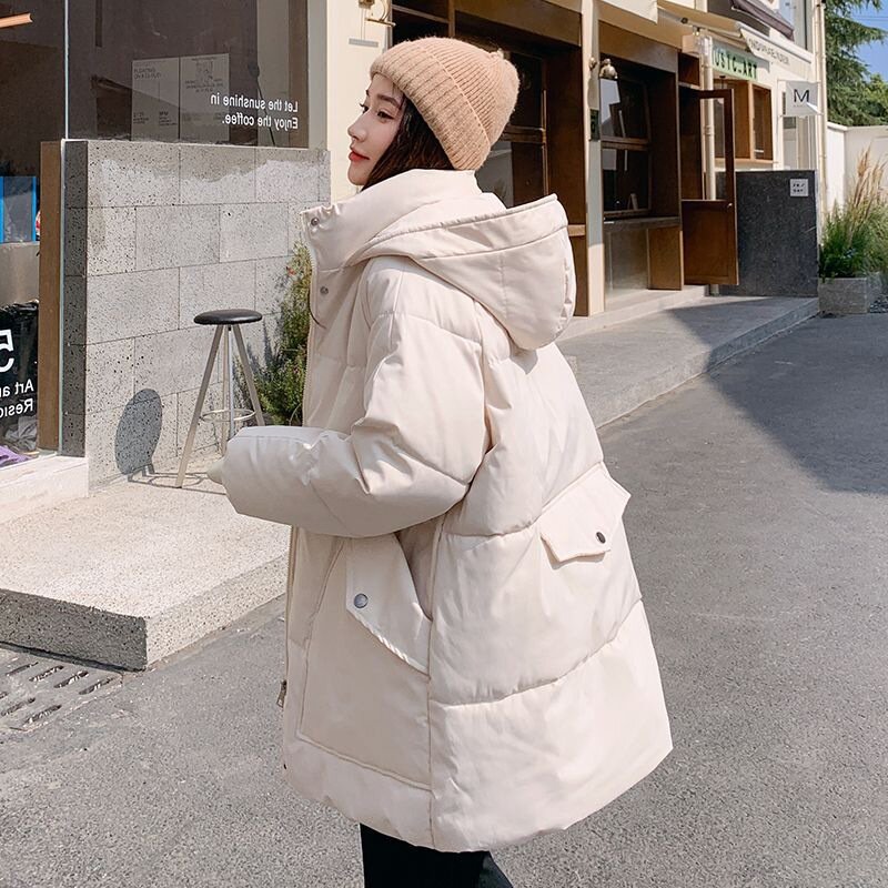 2026冬季韩版连帽中长棉服女
