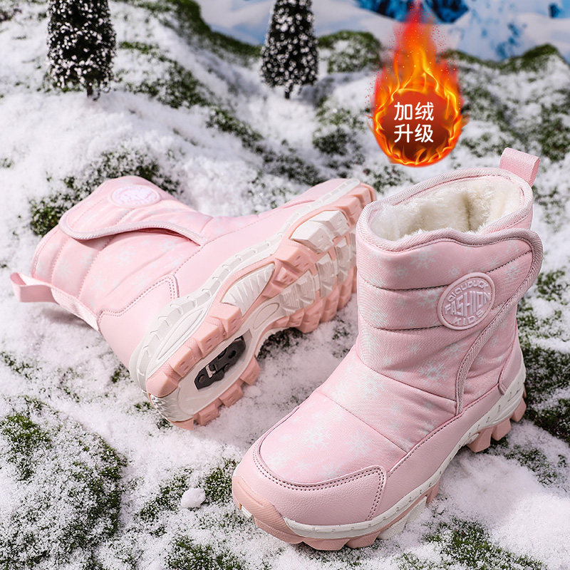 ABCkings女童雪地靴加绒加厚棉鞋2026冬季抗寒棉靴防滑冰爪儿童靴