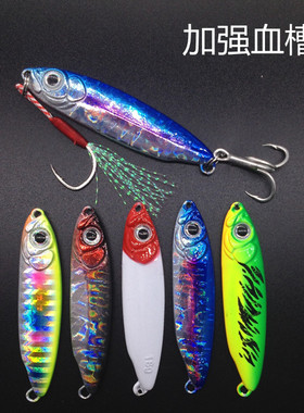 路亚饵 蓝色刀铁板 翘嘴鲈鱼小铁板裸片加强血槽钩路亚铁板亮片铅