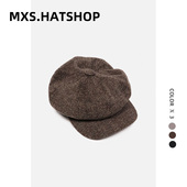 八角帽子男女秋冬英伦复古报童帽百搭黑色毛呢人字格纹画家帽韩版