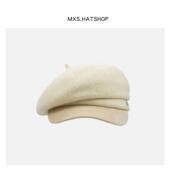 奶白色羊毛贝雷帽子女秋冬季 高品质百搭画家帽英伦复古报童八角帽