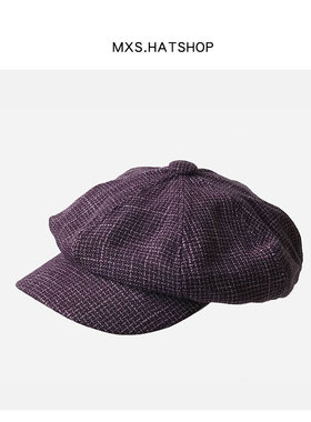 英伦复古格子八角帽女韩版春夏百搭休闲时尚紫色画家帽报童帽