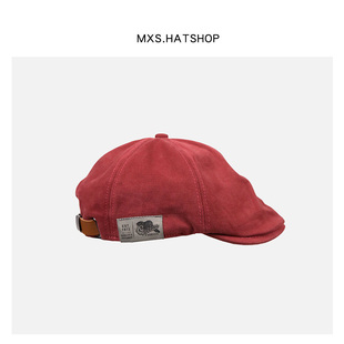 日系ins酒红色鸭舌帽男女个性 贴布前进帽嘻哈潮牌街头短檐贝雷帽