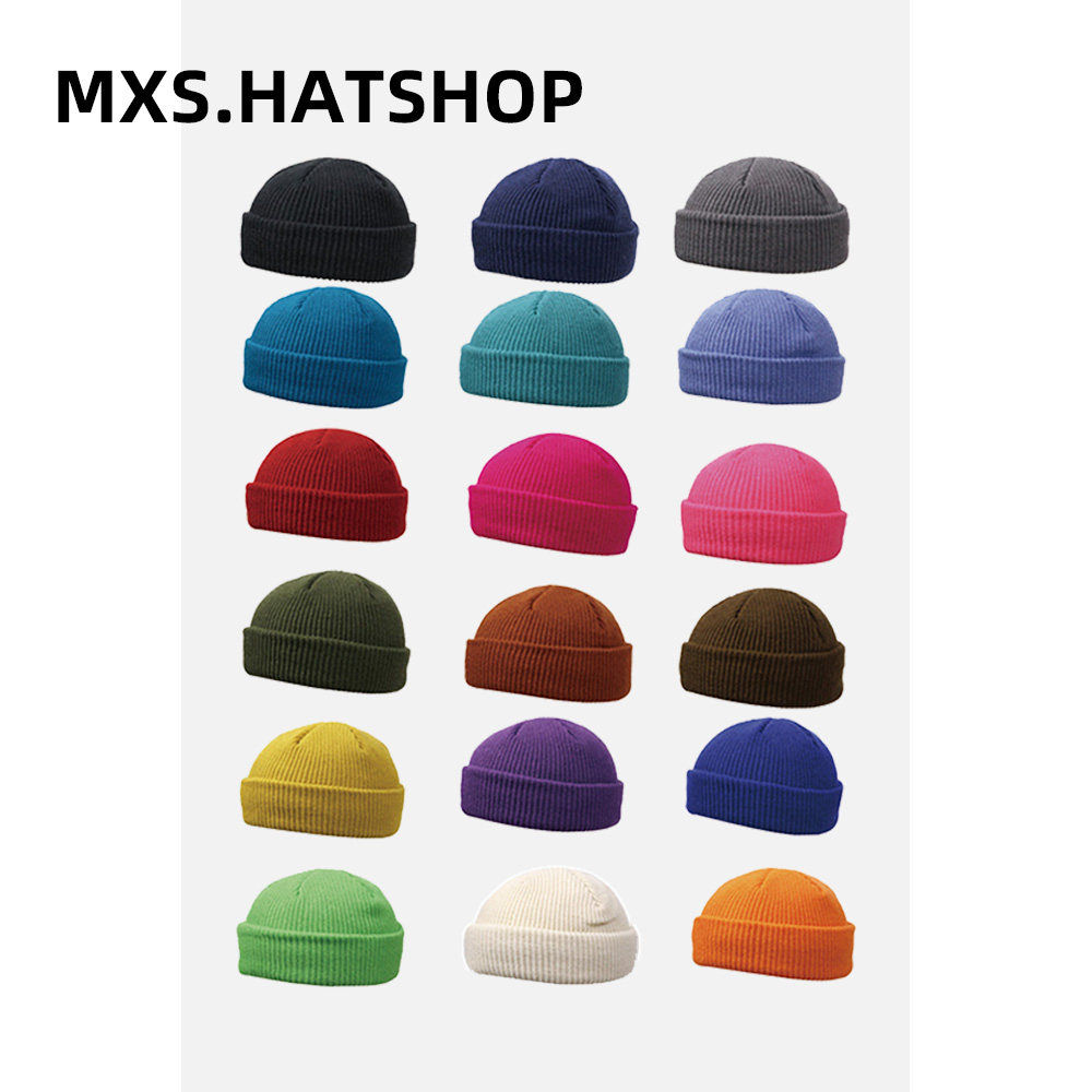 ins毛线帽女秋冬韩版百搭瓜皮帽纯色针织冷帽水手雅痞帽男大头围