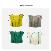 韩国ins搞怪口袋帽子女毛线帽秋冬季 保暖vintage马海毛针织冷帽潮