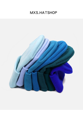 mxs潮帽~蓝色毛线帽女冬天加厚柔软百搭滑雪帽潮男卷边街头针织帽