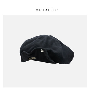 云朵~暗黑小众高级感八角贝雷帽女日系复古时尚金属标画家帽男潮