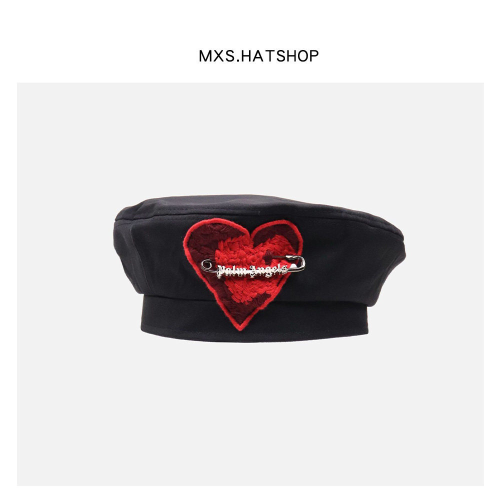 复古爱心贝雷帽子女春夏季薄款透气画家帽小众ins暗黑平顶蓓蕾帽