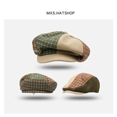 文艺小复古格子贝雷帽男秋冬英伦风前进帽日系大版 云朵帽女显脸小