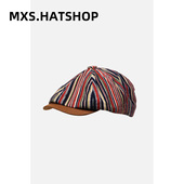 英伦条纹画家帽男女复古百搭红色晕染拼色报童帽韩版 小众八角帽潮