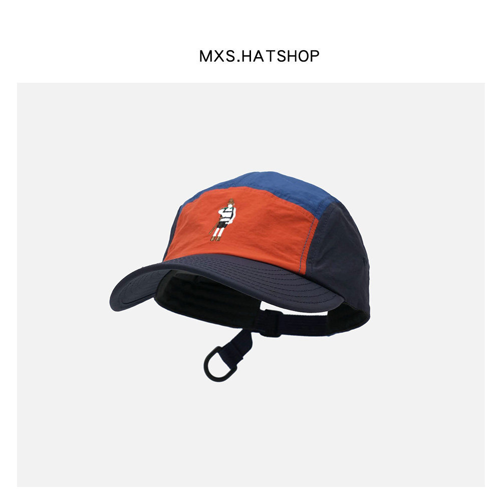 复古小人刺绣鸭舌帽男女美式潮牌拼接色五片帽户外山系速干棒球帽