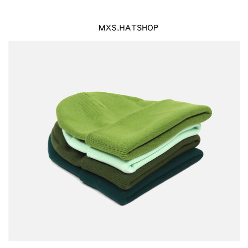 mxs~卷边日系街头冷帽绿色针织帽