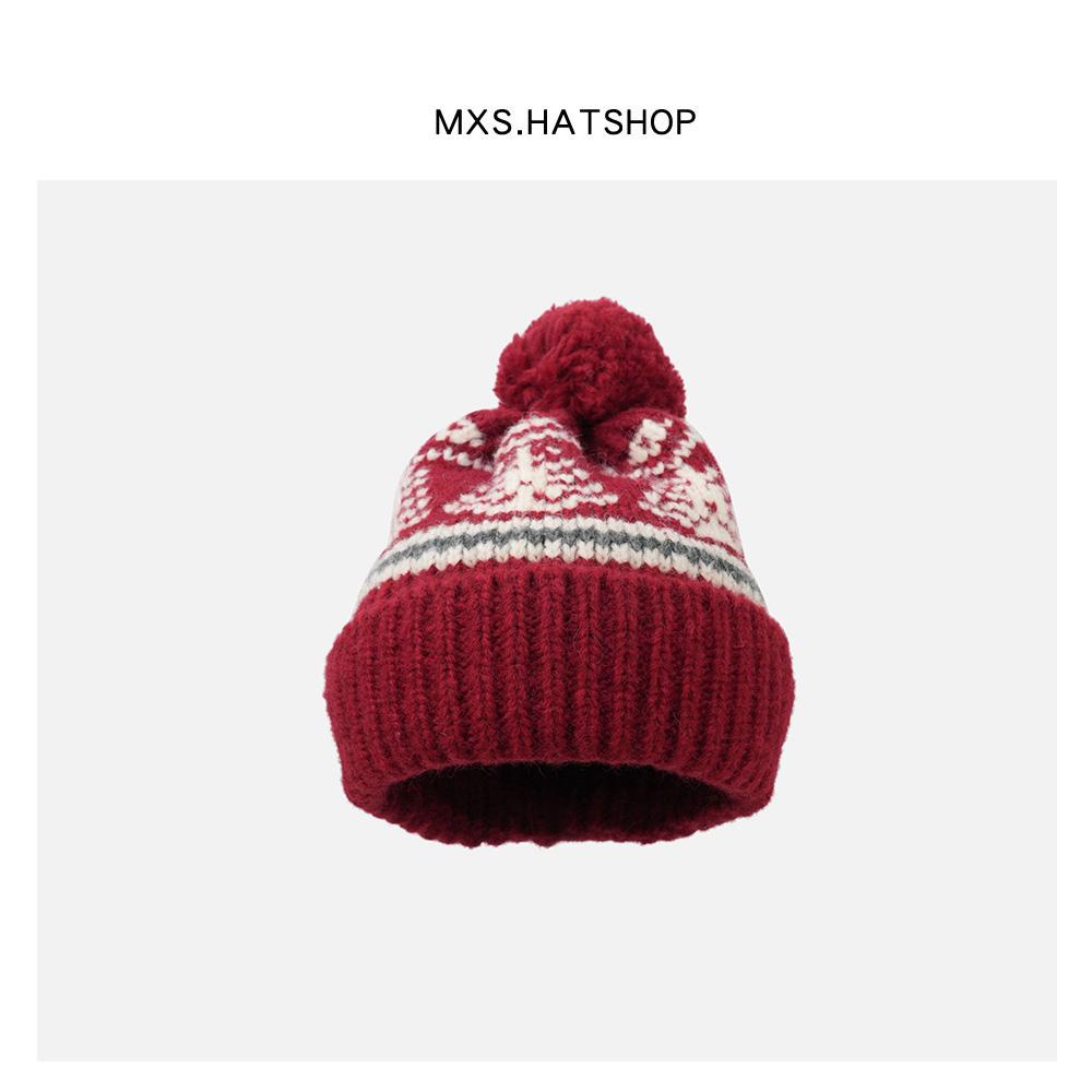 冬天保暖复古毛球针织帽