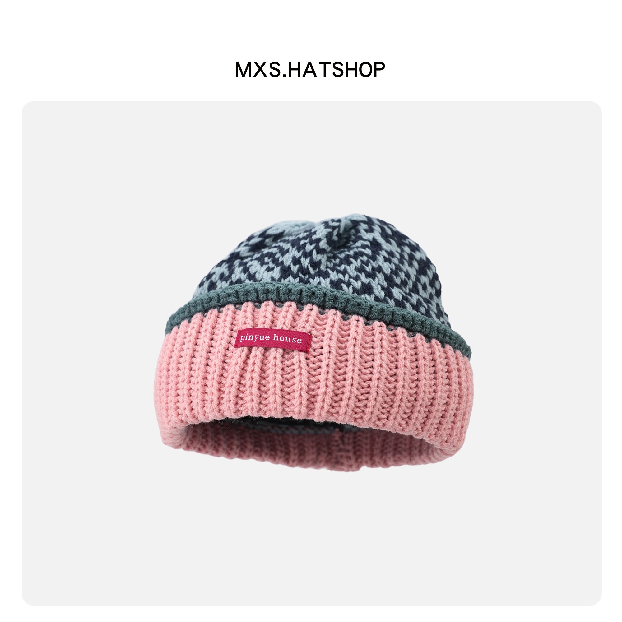 复古撞色粗针织毛线帽