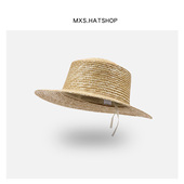 平顶礼帽夏季 法式 编织草帽子女复古时尚 度假沙滩海边防晒遮阳帽女
