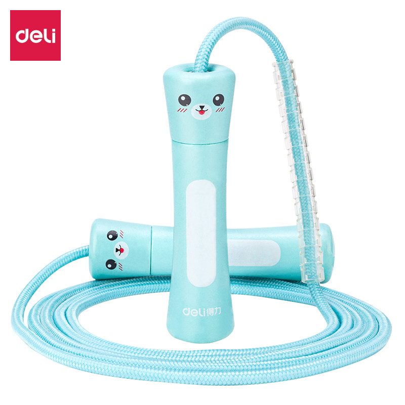 得力实木手柄跳绳2.5米燃脂成人学生减肥专业跳神单人健身卡通蓝