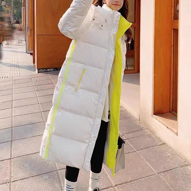立领白鸭绒加厚羽绒服休闲中长款外套亮面免洗感女冬季新款保暖