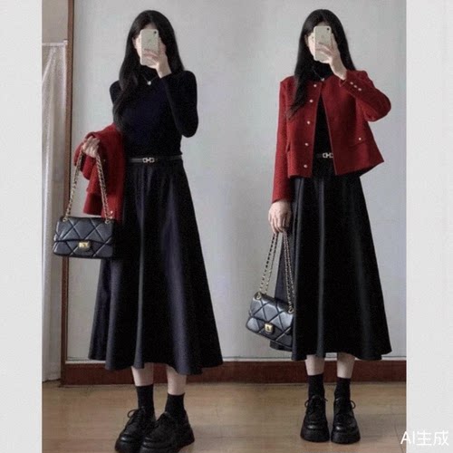 小香风短外套半身裙两件套