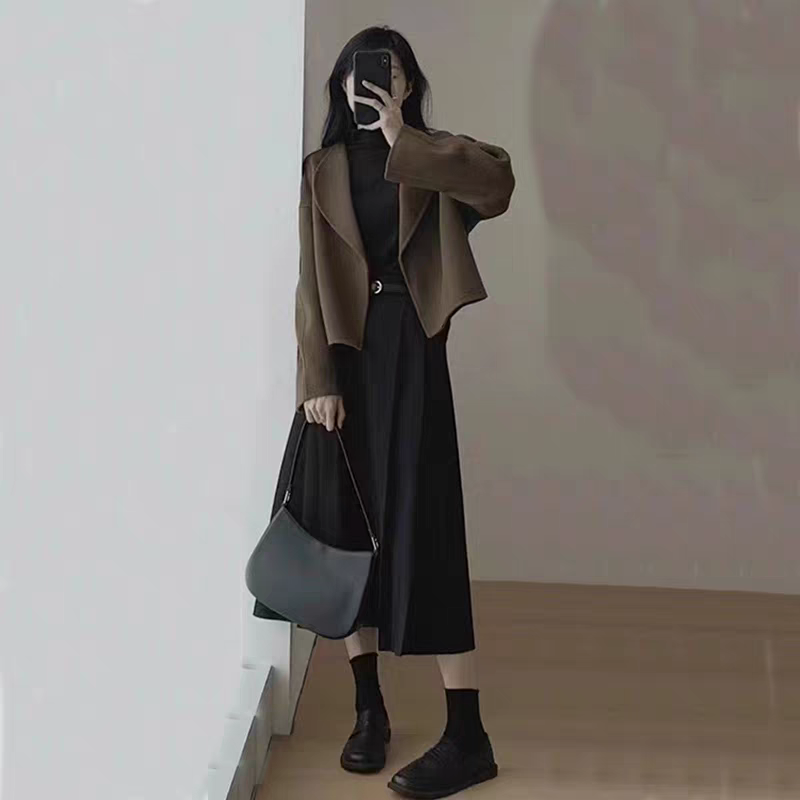 大码毛呢短外套半身裙两件套裙