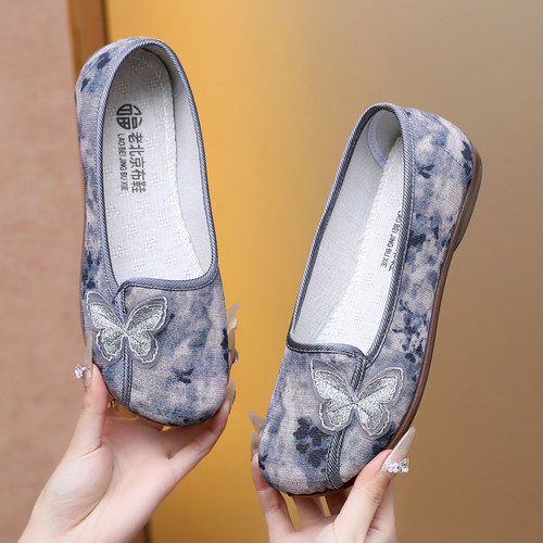老北京布鞋女鞋民族风绣花鞋汉服女单鞋透气舒适平底一脚蹬妈妈鞋