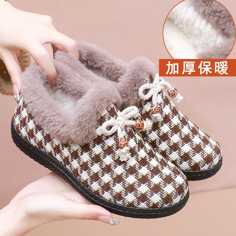 冬季新款女棉鞋加绒加厚老北京布鞋女棉鞋一脚蹬中老年人妈妈棉鞋