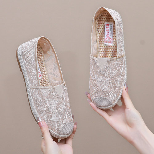 2025镂空蕾丝网纱透气一脚蹬女鞋