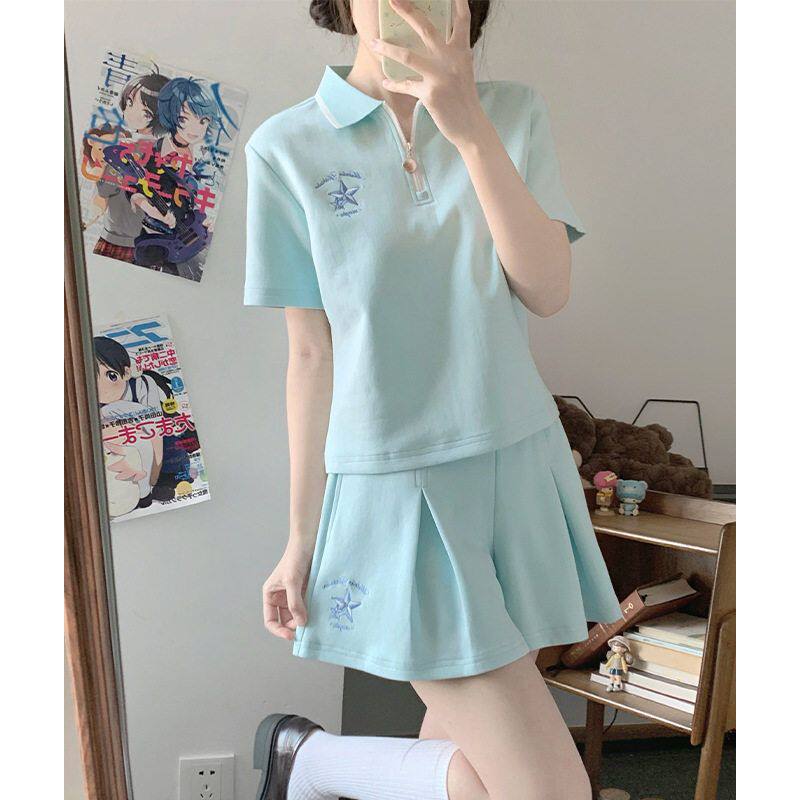 学院风休闲运动衣服女套装夏季