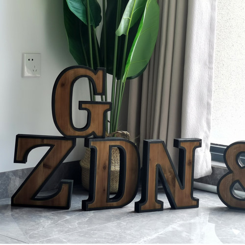 工业风大写英文字母组合做旧实木质酒吧摆件咖啡厅店铺logo装饰品