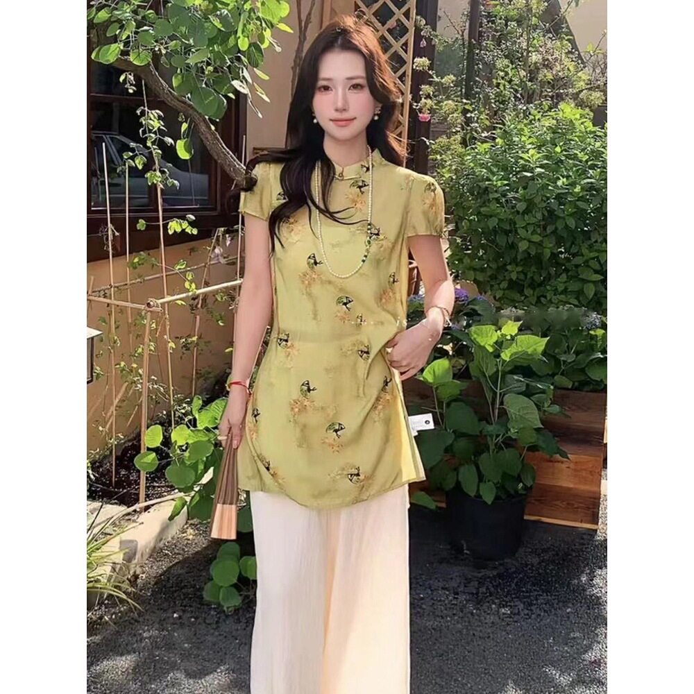 新中式国风印花无袖衬衫女2026夏季新款高级感宽松气质旗袍上衣潮