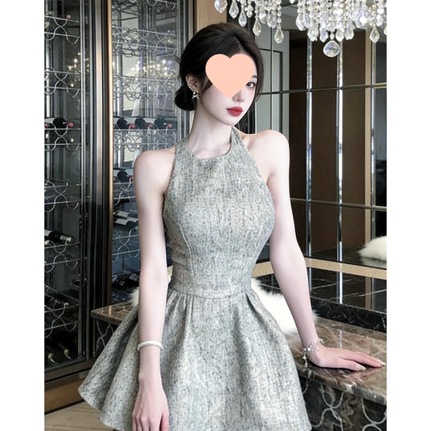 法式富家千金感背心连衣裙子女2026新款早春小个子收腰蓬蓬裙