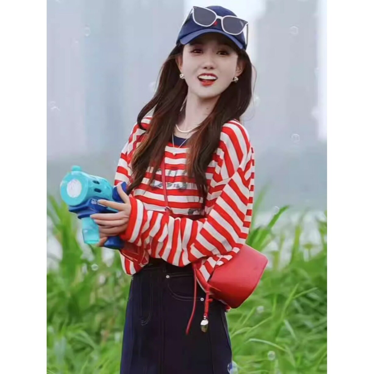 撞色字母长袖针T恤女2026夏季新款小个子设计感小众宽松防晒上衣