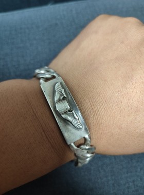 欧美中古回流二站飞行员手链925银重66克长度22.5厘米宽度14毫米