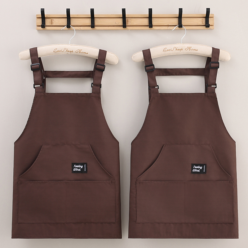 新款帆布多口袋围裙厨房家用防污耐磨餐饮做饭工作服男女短款围腰
