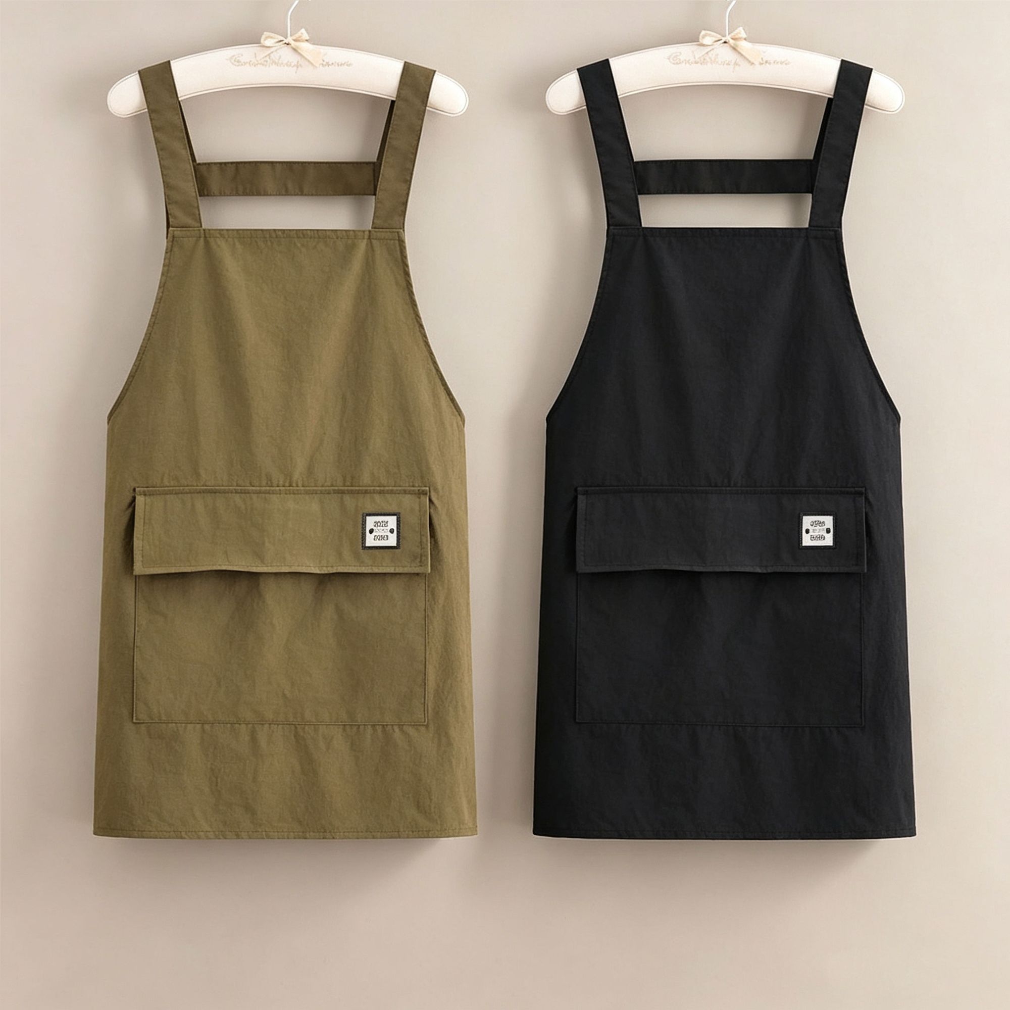 简约背带围裙防溅水男女通用手工皂制作工坊饮品店防污工作服印字