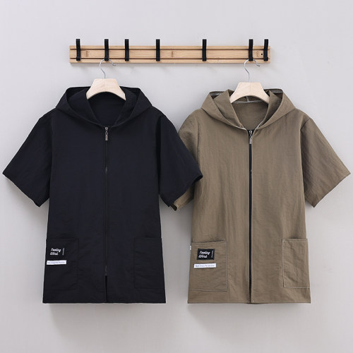 轻薄纯色半截袖罩衣工作服正穿拉链塔丝隆防溅水厨房家用外套围裙