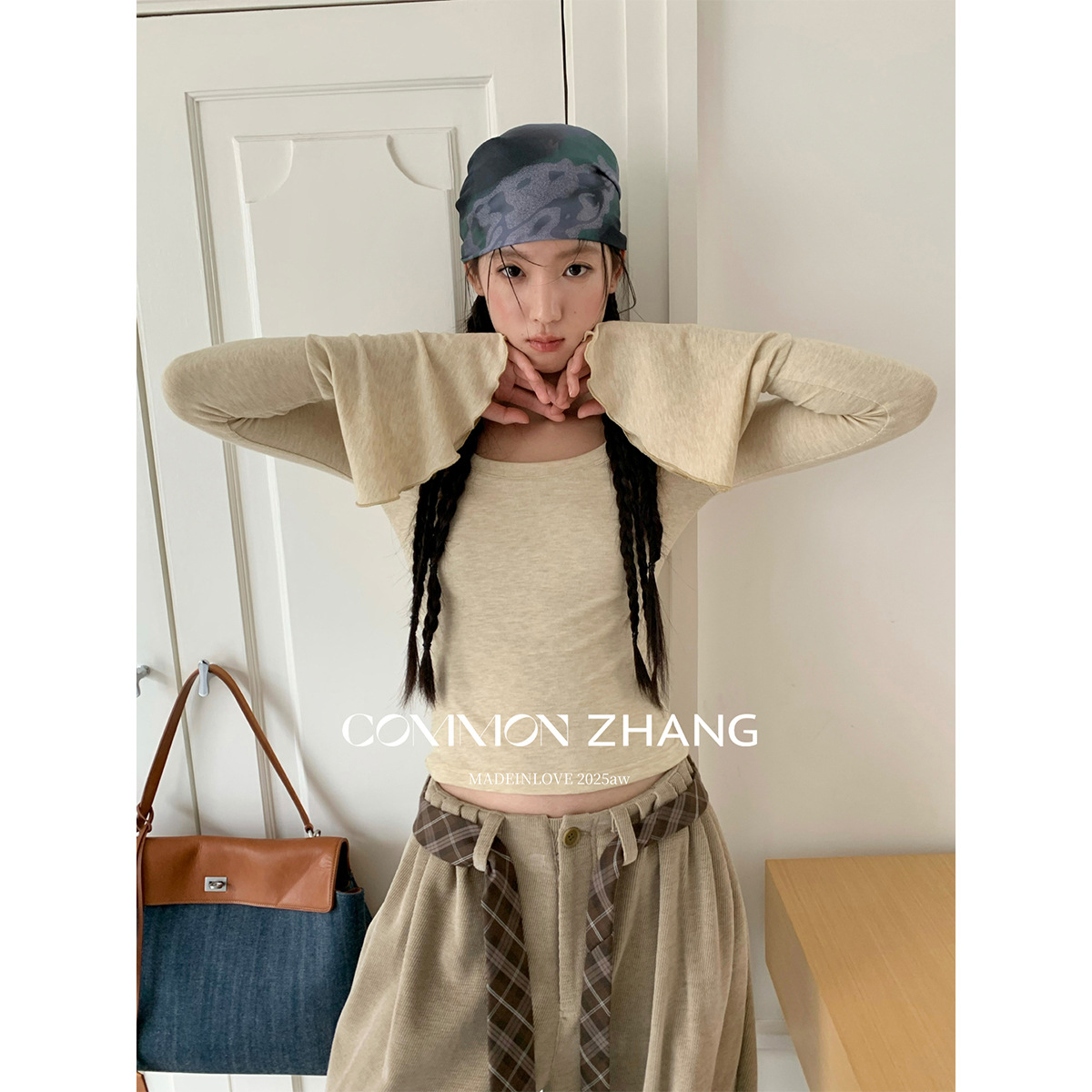 CZ ZHANG秋喇叭袖圆领套头针织T恤女修身显瘦俏皮打底衫 B40141