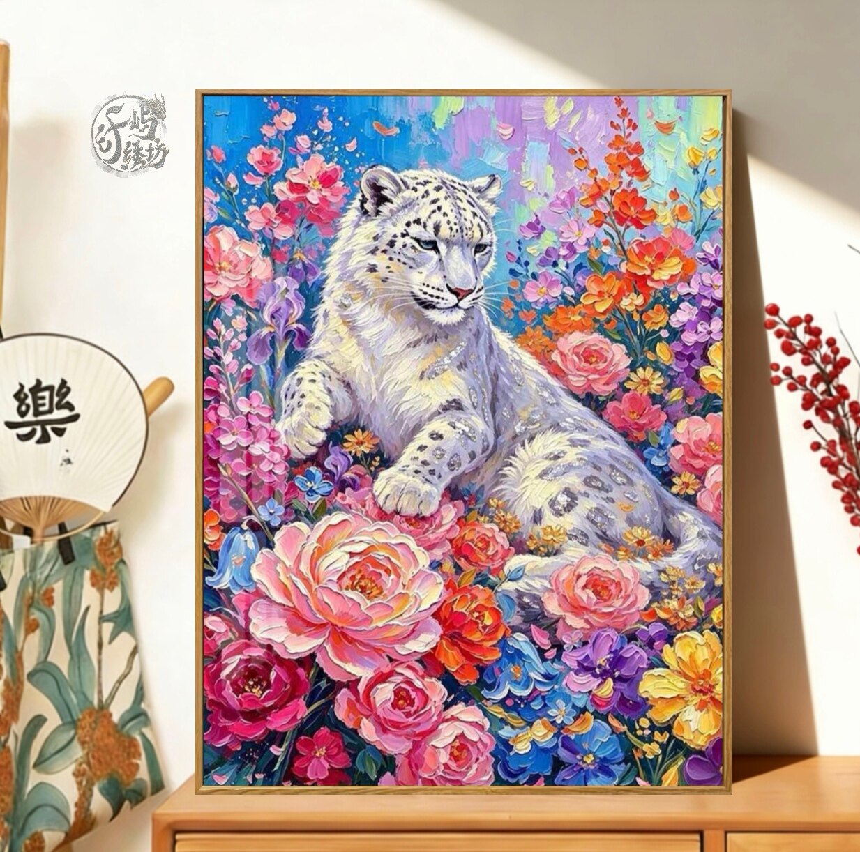 森系花丛雪豹十字绣新款高颜值治愈动物线绣客厅玄关手工diy刺绣