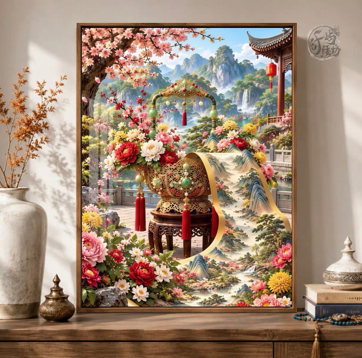 千里江山画卷十字绣新款新中式山水风景线绣客厅玄关手工diy刺绣