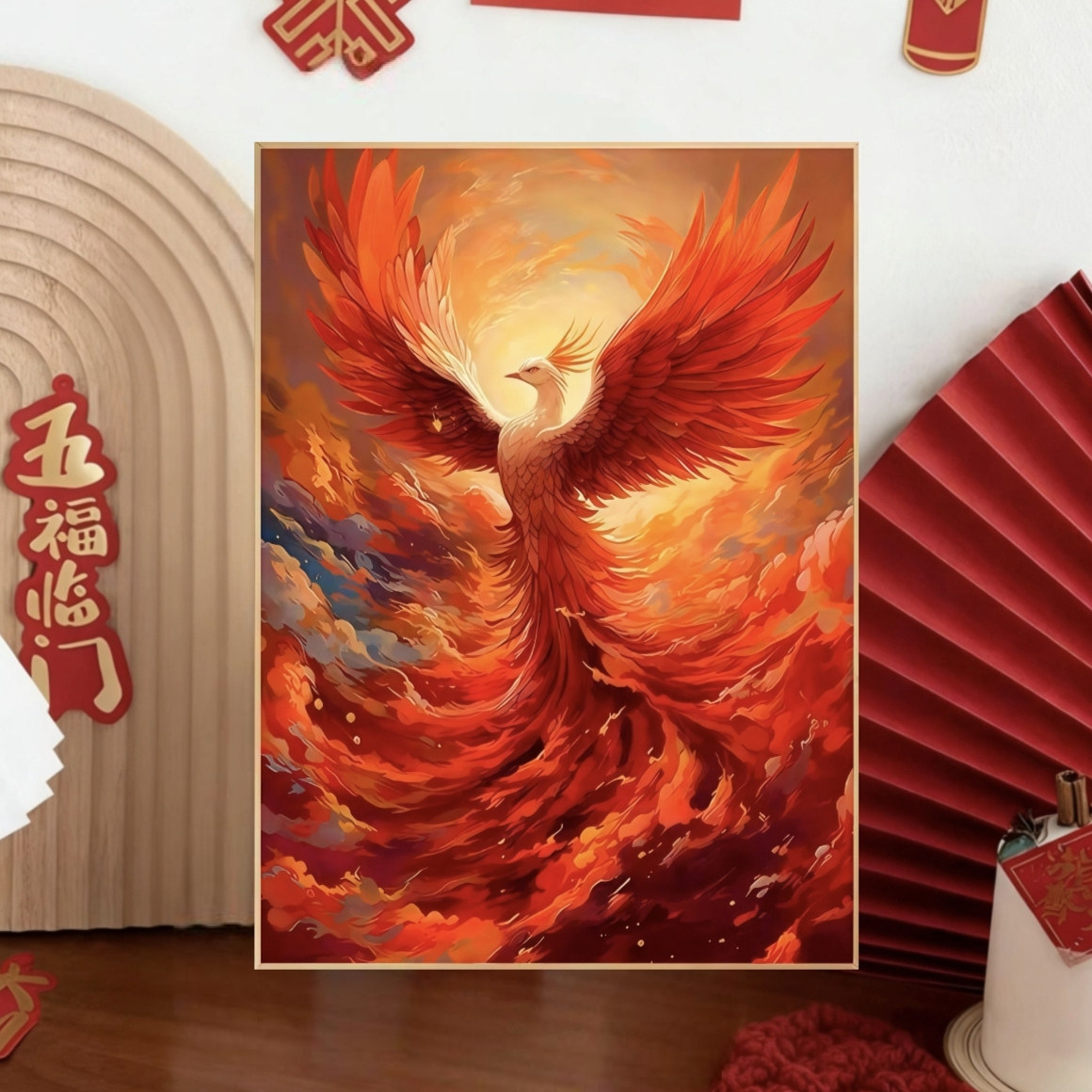 浴火重生凤凰十字绣新款国潮高颜值唯美线绣客厅玄关刺绣diy小件