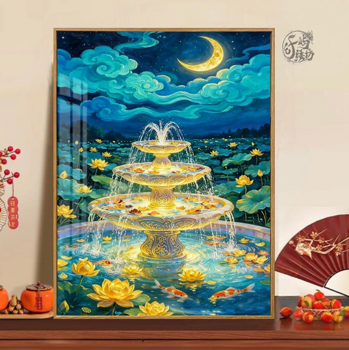 星月夜许愿池十字绣新款高级感ins荷花锦鲤线绣客厅玄关diy手工绣