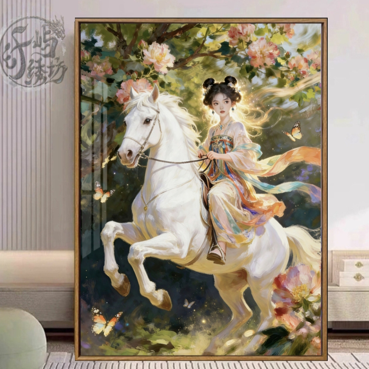 十字绣原创【繁花骏马女神】新款古风人物线绣客厅玄关diy手工绣