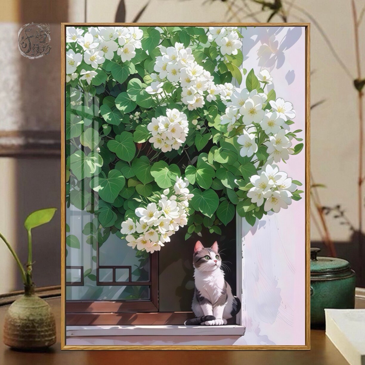 绣球花下猫语十字绣新款高级感治愈花卉线绣客厅玄关手工diy刺绣