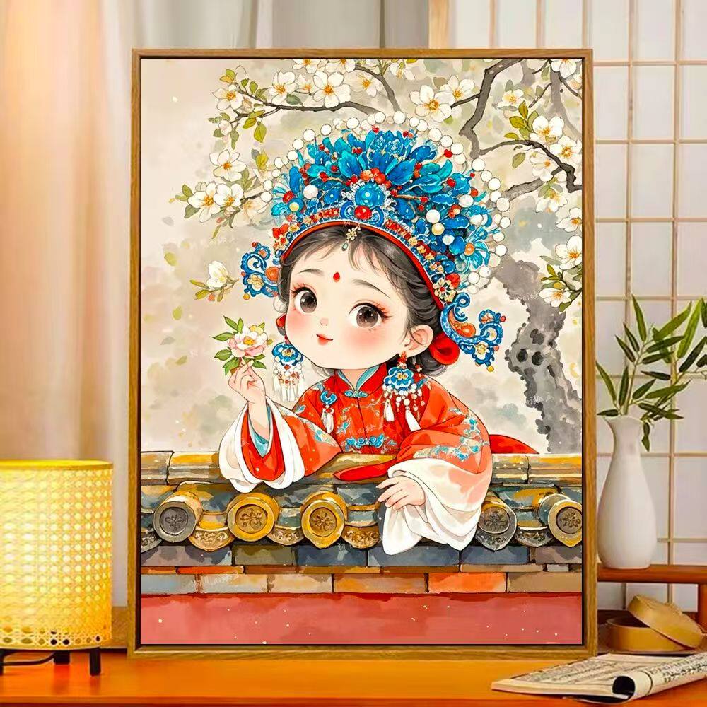 Q版京剧小花旦十字绣新款唯美卡通女孩线绣客厅卧室手工diy刺绣